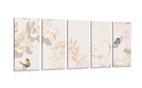 5-PIECE CANVAS PRINT VINTAGE STILL LIFE WITH A BUTTERFLY - VINTAGE AND RETRO PICTURES - PICTURES