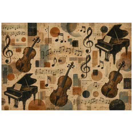 SELBSTKLEBENDE FOTOTAPETE VINTAGE MUSIKINSTRUMENTE UND NOTEN - MUSIK FOTOTAPETEN - TAPETEN