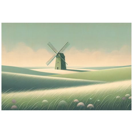 SELBSTKLEBENDE FOTOTAPETE LANDSCHAFT MIT WINDMÜHLE - TAPETEN FELDER UND WIESEN - TAPETEN