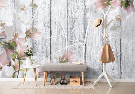 TAPÉTA VINTAGE ORCHIDEA FELIRATTAL - LOVE BEGINS AT HOME - TAPÉTÁK - 🔥 TELJES KIÁRUSÍTÁS