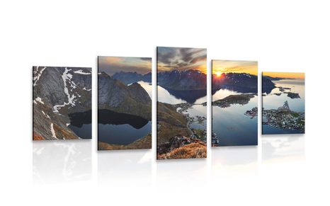 5-PIECE CANVAS PRINT CHARMING MOUNTAIN PANORAMA WITH SUNSET - PICTURES OF NATURE AND LANDSCAPE - PICTURES