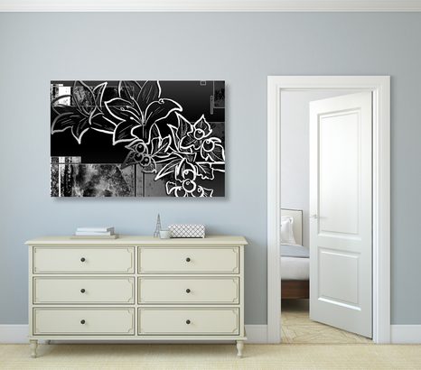 SLIKA ILUSTRACIJA ROŽ V ČRNOBELI IZVEDBI - ČRNOBELE SLIKE - SLIKE