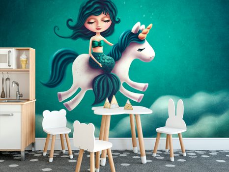 SAMOLEPÍCÍ TAPETA MALÁ MOŘSKÁ PANNA S JEDNOROŽCEM - SAMOLEPÍCÍ TAPETY - TAPETY