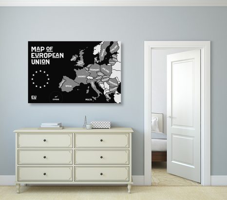 OBRAZ MAPA EDUKACYJNA Z CZARNO-BIAŁYMI NAZWAMI PAŃSTW UNII EUROPEJSKIEJ - OBRAZY MAPY - OBRAZY