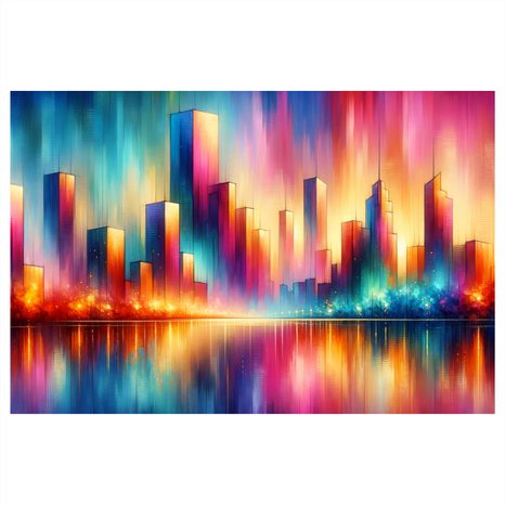 WANDBILD BUNTE STADTSILHOUETTE - BILDER VON STÄDTEN - BILDER