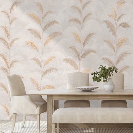 ZELFKLEVEND FOTOBEHANG BEIGE PALMBLADEREN IN GLAMOURSTIJL - FOTOBEHANG BLADEREN - FOTOBEHANG