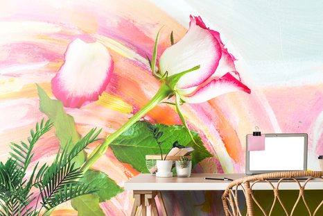 CARTA DA PARATI – ROSA ARCOBALENO - CARTA DA PARATI CON FIORI - CARTA DA PARATI