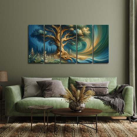 5-DÍLNÝ OBRAZ STROM ŽIVOTA VE VÍRU ENERGIE - OBRAZY STROMY ŽIVOTA - OBRAZY