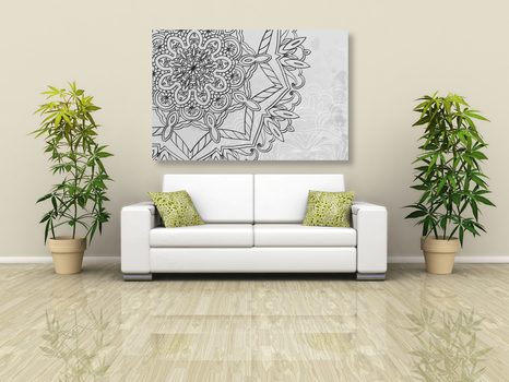 KÉP MANDALA TÉLI MOTÍVUMMAL FEKETE FEHÉRBEN - FEKETE-FEHÉR KÉPEK - KÉPEK