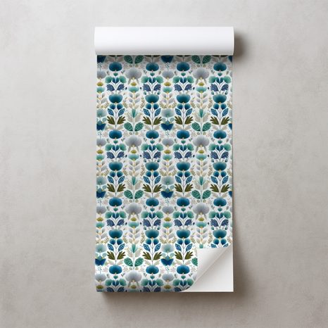 SAMOLJEPLJIVA TAPETA PLAVI CVJETOVI NA BIJELOJ POZADINI - TAPETE S UZORKOM - TAPETE