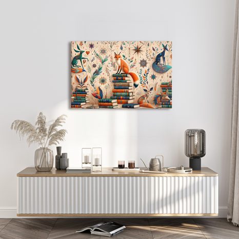 OBRAZ LÍŠKY V KNIŽNICI - DETSKÉ OBRAZY ZVIERATKÁ - OBRAZY