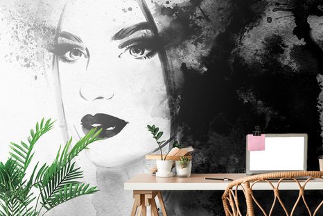 TAPETA MÓDNY ŽENSKÝ PORTRÉT V ČIERNOBIELOM PREVEDENÍ - ČERNOBÍLÉ TAPETY - TAPETY