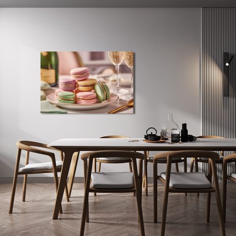 OBRAZ PASTELOVÉ MAKRONKY NA TALÍŘI - OBRAZY JÍDLA A NÁPOJE - OBRAZY