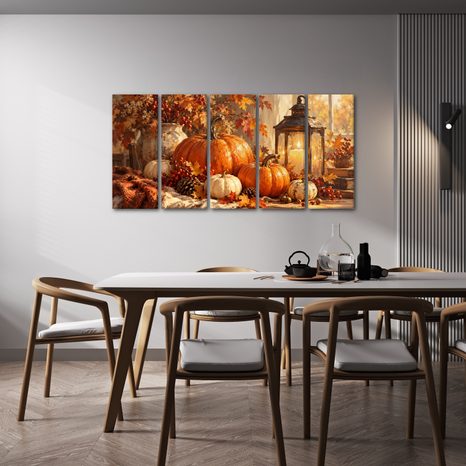 QUADRI 5 PEZZI – NATURA MORTA AUTUNNALE CON ZUCCHE - QUADRI HALLOWEEN E HORROR - STAMPE E QUADRI