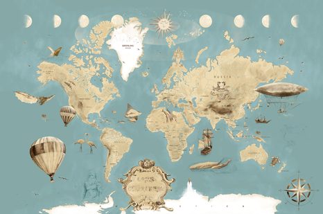 CARTA DA PARATI – MAPPA DISEGNATA BLU-BEIGE - CARTA DA PARATI MAPPE - CARTA DA PARATI