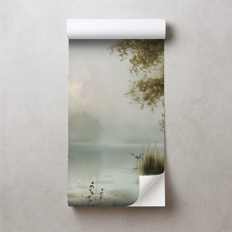 TAPET AUTOADEZIV PEISAJ DE PĂDURE ÎN CEAȚĂ - TAPET COPACI - TAPETURI