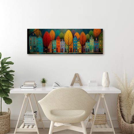 OBRAZ BAREVNÉ DOMY A STROMY - BAREVNÉ DOMY - OBRAZY