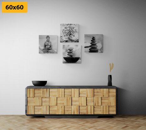 SET OBRAZŮ S ČERNOBÍLÝM FENG SHUI MOTIVEM - SESTAVY OBRAZŮ - OBRAZY