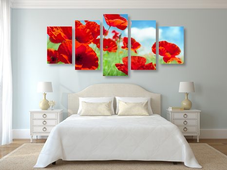 5-DÍLNÝ OBRAZ KVĚTY MÁKU NA LOUCE - OBRAZY KVĚTŮ - OBRAZY
