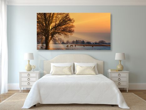 SLIKA KONJI V ZASNEŽENI DEŽELI - SLIKE NARAVE IN POKRAJINE - SLIKE