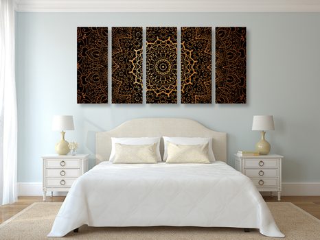 5-DÍLNÝ OBRAZ VINTAGE MANDALA V INDICKÉM STYLU - OBRAZY FENG SHUI - OBRAZY