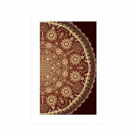 POSTER WITH MOUNT ORNAMENTAL MANDALA WITH A LACE IN BURGUNDY COLOR - FENG SHUI - POSTERS