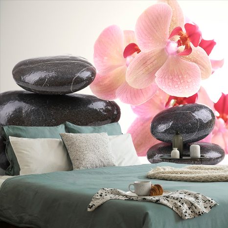 WALL MURAL STONES AND AN ORCHID - WALLPAPERS FENG SHUI - WALLPAPERS