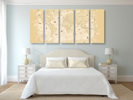 5-DÍLNÝ OBRAZ MAPA V BÉŽOVÉM PROVEDENÍ - OBRAZY MAPY - OBRAZY