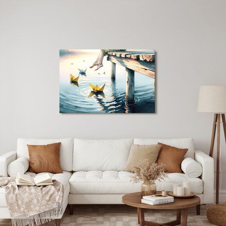 WANDBILD PAPIERSCHIFFCHEN AUF DEM WASSER - BILDER MEER UND STRAND - BILDER