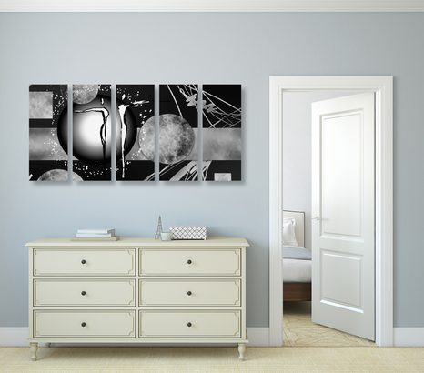 QUADRI 5 PEZZI – COPPIA INNAMORATA ETNICA IN BIANCO E NERO - QUADRI BIANCO E NERO - STAMPE E QUADRI