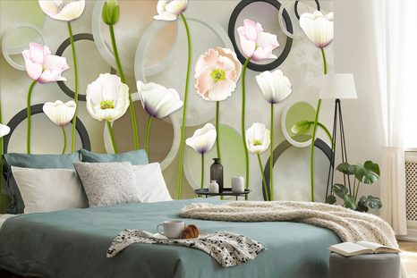 CARTA DA PARATI AUTOADESIVA – PAPAVERI SU SFONDO ASTRATTO - CARTA DA PARATI AUTOADESIVE - CARTA DA PARATI