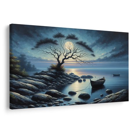 OBRAZ LOĎKY ZA MĚSÍČNÍHO SVITU - OBRAZY JEZERA - OBRAZY