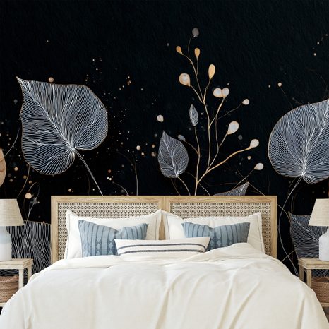 ZELFKLEVEND FOTOBEHANG ELEGANTE GOUDEN EN ZILVEREN BLADEREN - FOTOBEHANG BLADEREN - FOTOBEHANG