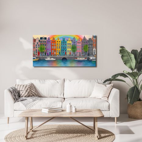 OBRAZ BAREVNÉ DOMY POD DUHOU - BAREVNÉ DOMY - OBRAZY