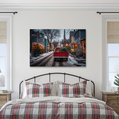OBRAZ VÁNOČNÍ CESTA V ČERVENÉM AUTĚ - VÁNOČNÍ A ZIMNÍ OBRAZY - OBRAZY