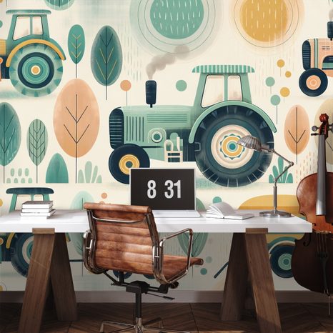 SAMOLJEPLJIVA TAPETA DJEČJI TRAKTORI U PASTELNIM BOJAMA - TAPETE - 🔥 TOTALNA RASPRODAJA