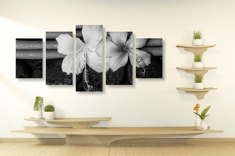 5 RÉSZES KÉP WELLNES CSENDÉLET FEKETE FEHÉRBEN - FEKETE-FEHÉR KÉPEK - KÉPEK