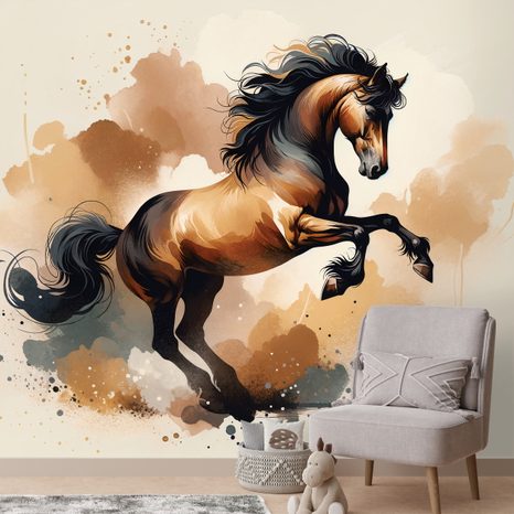 TAPETE DYNAMISCHES BRAUNES PFERD IN BEWEGUNG - TAPETEN MIT PFERDEN - TAPETEN