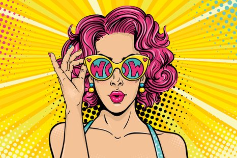 TAPETE FRAU MIT ROSA HAAREN - POP-ART-TAPETEN - TAPETEN