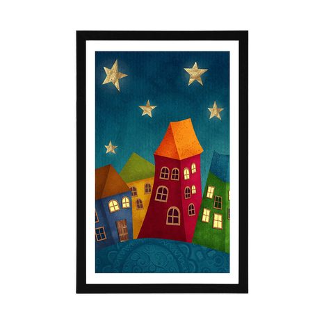 POSTER WITH MOUNT CRESCENT MOON OVER THE CITY - FOR CHILDREN - POSTERS
