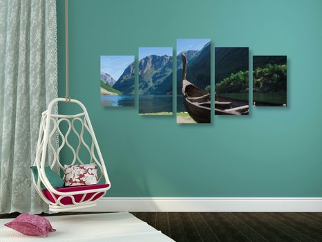 5-DIELNY OBRAZ DREVENÁ VIKINGSKÁ LOĎ - OBRAZY PRÍRODY A KRAJINY - OBRAZY