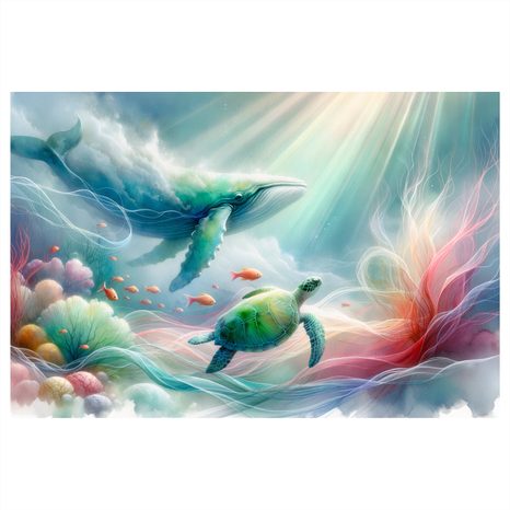 WANDBILD WAL UND MEERESSCHILDKRÖTE - KINDERBILDER TIERE - BILDER