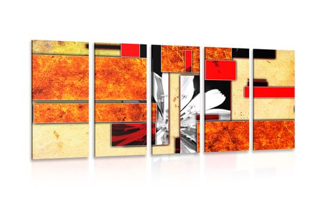 IMPRESSION SUR TOILE EN 5 PARTIES ABSTRACTION FLORALE ORANGE - IMPRESSIONS SUR TOILE FLEURS - IMPRESSION SUR TOILE