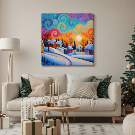 WANDBILD FESTLICHER ABEND IN DEN BERGEN - WEIHNACHTS- UND WINTERBILDER - BILDER