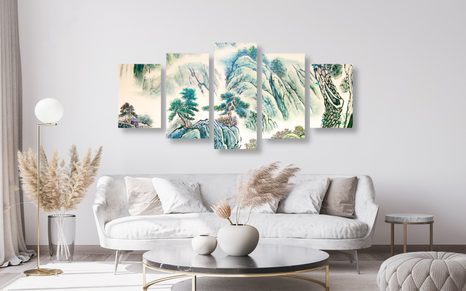 5-TEILIGES WANDBILD CHINESISCHE LANDSCHAFTSMALEREI - WANDBILD IMITATION VON ÖLGEMÄLDE - BILDER