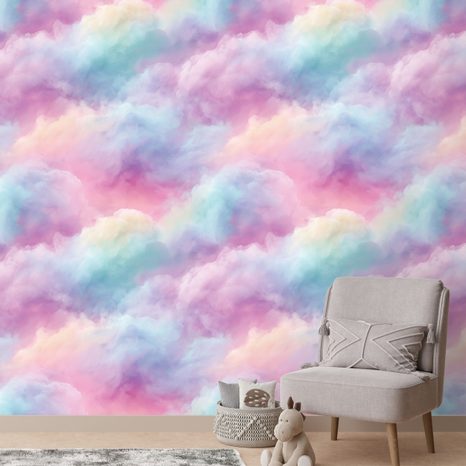 TAPETE PASTELLFARBENE REGENBOGENWOLKEN - KINDERTAPETEN - TAPETEN