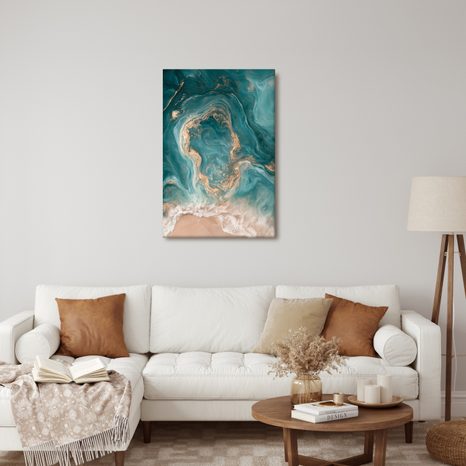 CANVASTAVLA ABSTRAKT OCEAN I SANDTONER - TAVLOR MED HAV OCH STRAND - TAVLOR