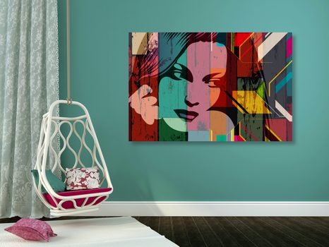 OBRAZ PORTRET KOBIETY NA KOLOROWYM TLE - POP ART OBRAZY - OBRAZY