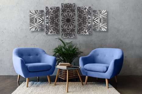 5-DIELNY OBRAZ ČIERNOBIELA ROZETA - ČIERNOBIELE OBRAZY - OBRAZY