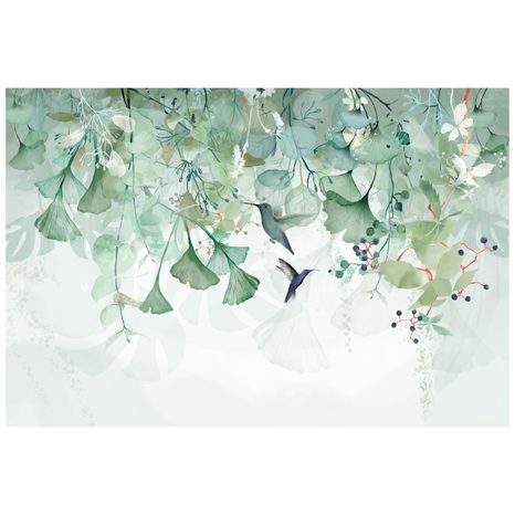 TAPÉTA ZÖLD LEVELEK KOLIBRIKKEL - LEVELES TAPÉTÁK - TAPÉTÁK